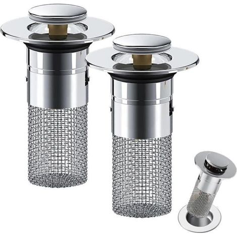 2PC Filtre de Drainage de Sol en Acier Inoxydable, Bonde Lavabo Universel, Bouchon de Lavabo Pop-Up, Flitre de Vidange (1/4)