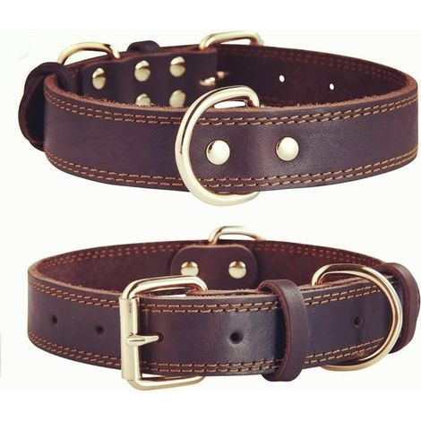Collier pour Chien en Cuir véritable de qualité supérieure/Colliers réglables en Cuir véritable Durable pour mâle Femelle Petit X-Petit Chien Moyen Grand x-Grand-Brun-l (1/5)