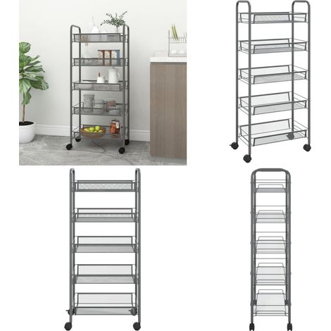 Chariot de cuisine à 5 niveaux Gris 46x26x105 cm Fer - Chariot De Cuisine - Chariot Multifonctionnel - Rangement Cuisine - Organisation Intérieur - Panier Pliable - Home & Living (1/5)