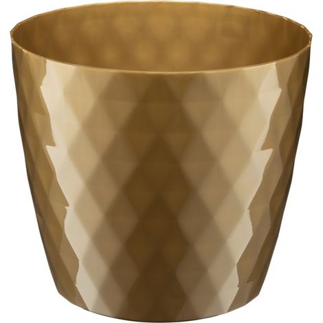 Maceta de plástico Cristal de 16 cm con estampado geométrico dorado brillante y diamantes. (1/2)