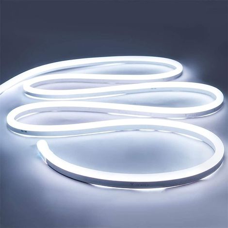Bandeau LED néon 5 m, 12 V CC, blanc 6000 K, flexible et étanche IP65, pour chambre, cuisine, intérieur et extérieur.