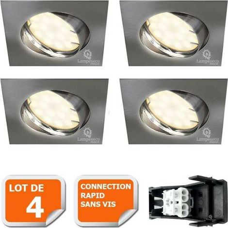 Lot de 4 spot encastrable orientable LED carré alu brossé GU10 230V eq. 50W blanc neutre (1/5)