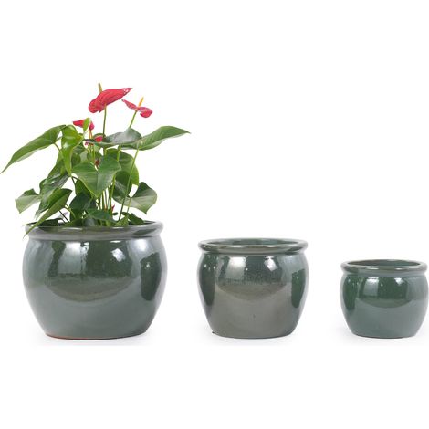 CHICFURN Maceta de cerámica Ø 23 cm azul verdoso brillante, para interior y ventana (1/5)