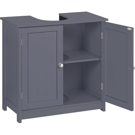 Woltu – Meuble sous vasque simple 60x60x30cm en MDF gris – 2 portes battantes – Rangement pour salle de bain – Design moderne