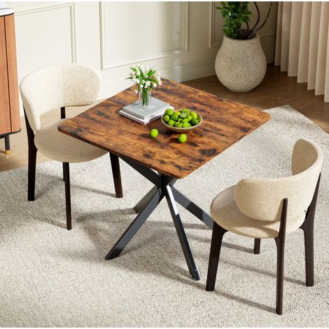 Table basse carrée industrielle 80 x 80 x 75 cm, plateau effet bois, pieds métal noirs DESVIAE (1/5)
