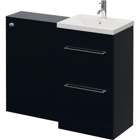 Napoli 390 Cento Deep Blue 1100mm 2 Drawer Vanity Unit Toilet Suite with Glide Basin - 1100mm - Chrome 320mm HandleWithout Kingston Toilet Pan