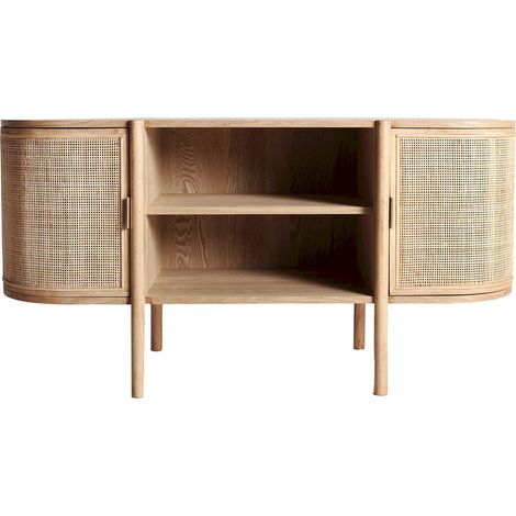 Meuble TV Ikla style nordique en bois naturel - Chêne naturel avec détails en ratán (1/5)