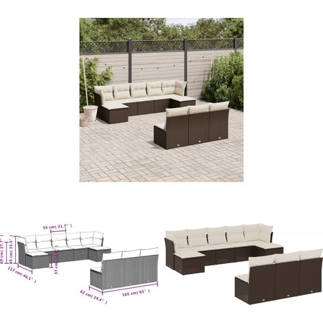 10-tlg. Garten-Sofagarnitur mit Kissen Braun Poly Rattan - Gartensorte - Lounge Set - Gartenmöbelset - Outdoor Möbel - Rattan Gartenmöbel - Home & Living (1/3)