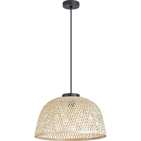 Lampe suspendue en métan métal / bois noir rotan naturel e27 1 x max, 25W h: 120 cm Ø40,5 cm dimmable (1/5)