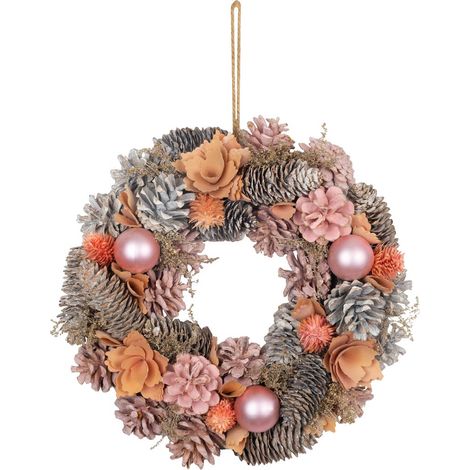 Weihnachtskranz MagicHome, hängend, rosa-orange, 30 cm (1/3)