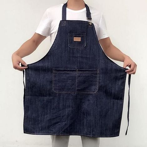 Tablier de cuisine en denim antifouling - MARQUE - grande taille 84x68cm (1/4)
