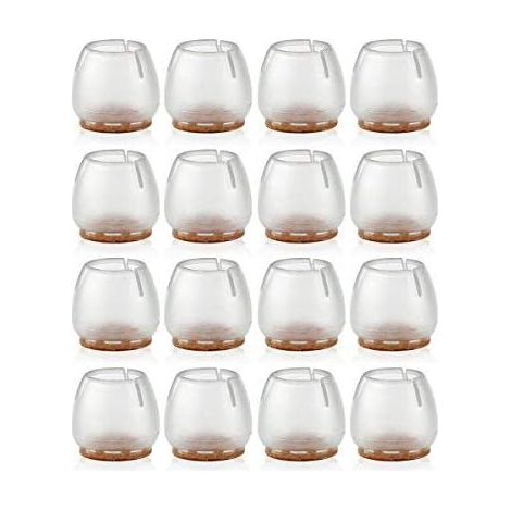 16 patins de protection en silicone pour pieds de chaises, meubles et tables, pieds ronds de 25 à 29 mm (trans).