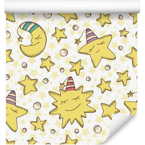 Carta da parati con stelle e lune per soggiorno e camera da letto, 50x1000 cm (1/5)