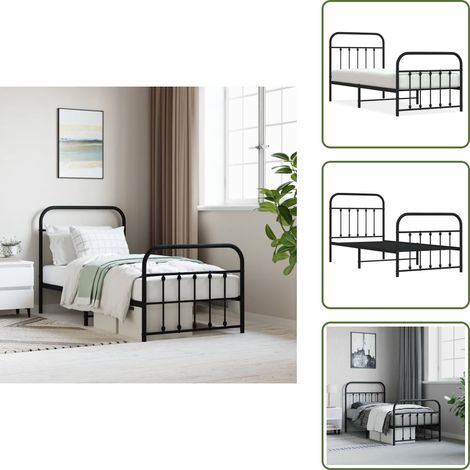 Cadre de lit métal sans matelas avec pied de lit noir 90x190 cm - Cadre De Lit - Lit Double - Lit Metal - Lit Noir - Meuble Chambre