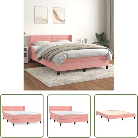The Living Store Sommier à lattes de lit avec matelas Rose 140x200 cm Velours - Lit Plateforme - Lit Double - Lit Velours - Lit Rose - Literie (1/5)
