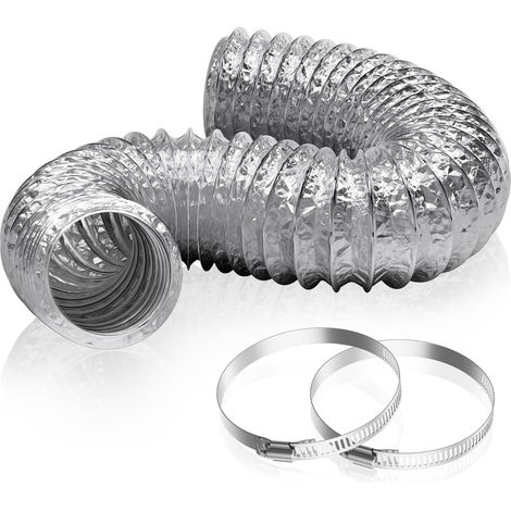 Manguera de ventilación flexible de 100 mm × 2 m – Conducto de aire de papel de aluminio reforzado para secadoras, extractores de aire, calefacción y aire acondicionado, color plata. (1/5)