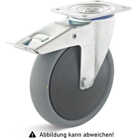 Rollcart TPE-ESD Lenkrolle mit Doppelstop Ø125x37mm in grau 110kg Tragkraft mit Kunststoff-Felge