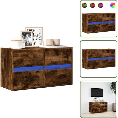 The Living Store Mobile TV a Parete con Luci LED Rovere Fumo 80x31x45 cm - Armadio TV