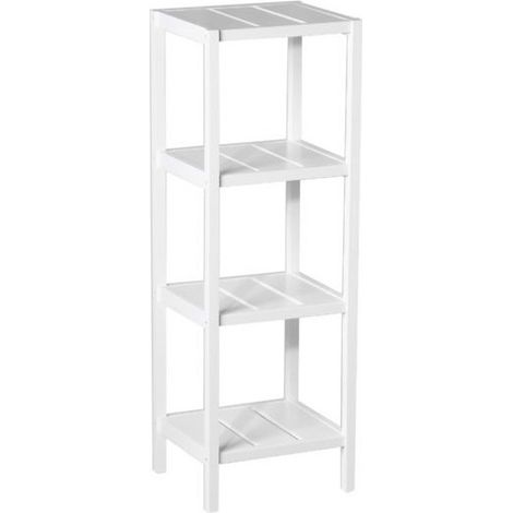 Étagère Salle de Bain Bois Blanc MDF 4 Plateaux (1/2)