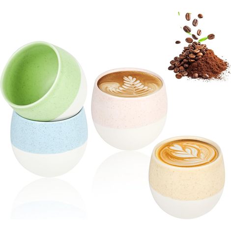 4er-Set Espressotassen, 4 Farben, Keramik, henkellos, dickwandig, mehrfarbig, Steingut, für Tee, Matcha, Latte Macchiato, Saft (1/5)
