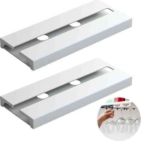 2 Pièces Porte-Verre à Vin, Porte-verres à Pied, Support Verre à Vin Deux Rangées, Support à Verre à Vin Suspendu, Verres à Pied Suspendu Support, pour Cuisine, Maison, Bar, Étagères, Restaurant(Blanc (1/5)