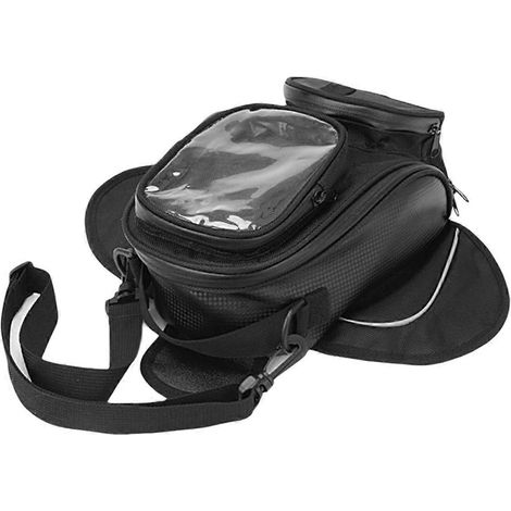 Motorrad-Tankrucksack mit Helmhalterung, Fronttasche, schwarzem Staufach (1/5)