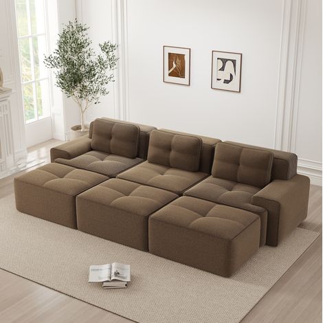 Modulares Ecksofa 74 cm Sitztiefe braun aus Cord mit Schlaffunktion und 3 Hockern (1/5)