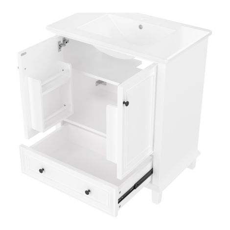 Meuble lavabo sur pied 76cm avec vasque, grand rangement, blanc (1/5)