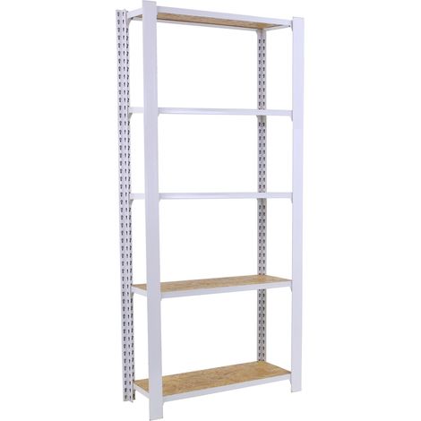 Estantería metálica sin tornillos OFFICLICK de 5 estantes (210x80x30cm) BLANCO Y OSB (1/5)