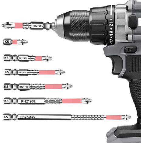 6 Pièces K5 PH2 Embouts de Vissage 25-150mm, Magnétiques Antidérapant Jeu d'Embouts, Embouts de Tournevis avec Rangement Boîte Tige Hexagonale 1/4", Embout Visseuse Aimanté pour Perceuse Tournevis (1/5)
