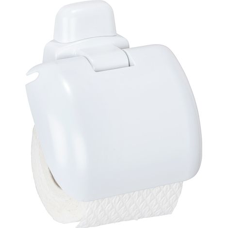 WENKO Support papier toilette mural, porte papier toilette avec couvercle, Pure, Plastique ABS, 16x5x16 cm, Blanc (1/4)