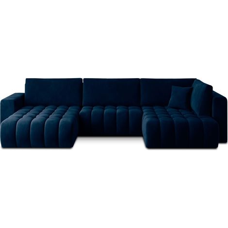 Canapé d'angle BONITA convertible 6 places bleu nuit effet velours – gauche – 350x175cm (1/3)