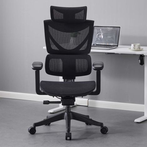 Silla de oficina ergonómica negra de malla transpirable ajustable para teletrabajo - CHICFURN (1/5)