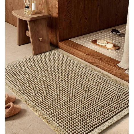 Tapis de bain gaufré en relief 43 x 61 cm, ultra-absorbant, à pompons, support en caoutchouc, ultra doux (1/5)