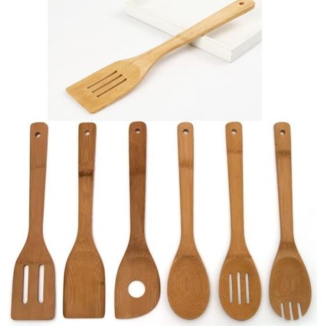 Ustensile de cuisine - Bambou - Set de 6 pièces - Cuillères et spatules - Écologique - Durable (1/4)