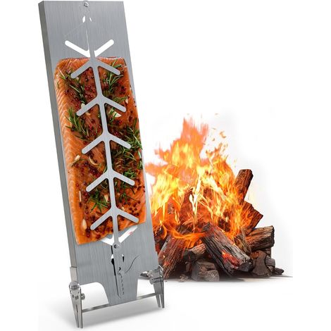 1 Planche à saumon Acier inoxydable 55x18cm 7 angles Rotation 180° Barbecue Braséro (1/5)