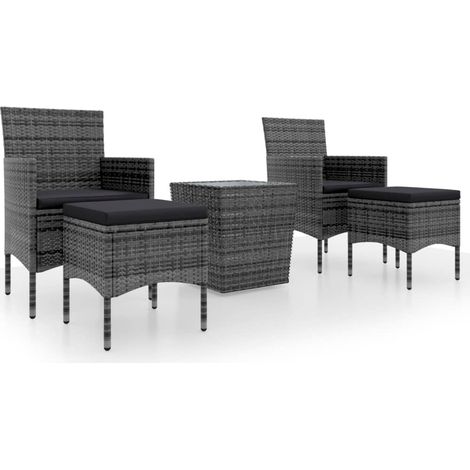 Maison Exclusive - Set Bistrot da Giardino 5pz Polyrattan e Vetro Temperato Grigio (1/5)