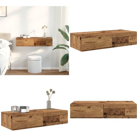 Wandregal mit Schubladen Altholz-Optik 80x33x17cm Holzwerkstoff - Schubladen - Holzwerkstoff (1/5)