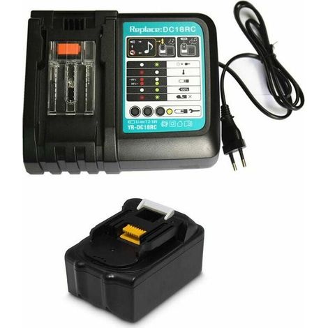 Ersatz-Akkuladegerät 14,4 V–18 V 5,0 Ah für Makita DUR181Z Rasentrimmer/Heckenschere, europäischer Stecker, DC18RC 3 A (mit USB) (1/5)