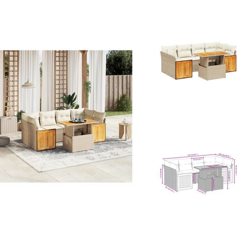 Salon de jardin avec coussins 7 pcs beige résine tressée - Ensemble Salon De Jardin - Mobilier De Jardin - Résine Tressée - Rotin Synthétique - Table Extensible (1/3)
