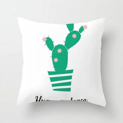 Taie D'oreiller - Coton Linen - Imprimé Cactus - Double Face - Pour Canapé Chaise Bureau Lit Voiture - 40x40 cm (1/5)