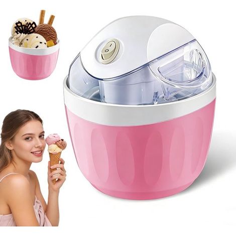 Máquina para hacer helados, Eléctrica, Helado casero, También se puede usar para hacer yogur helado y gelato, Compacta y portátil, Rosa (1/5)