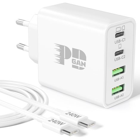 65W Chargeur Rapide USB C, GaN 4-Ports Prise Secteur avec 240W 2M Câble  PD/QC Adaptateur USBC, Type C multiple Charge pour 17e 17 16 15, iPad, S26, Laptop (1/5)