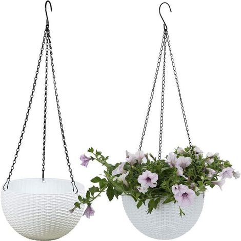 2 pots de fleurs suspendus pour balcon, pots de fleurs en rotin, jardinières suspendues pour jardin, balcon, rebord de fenêtre (gris) (1/5)