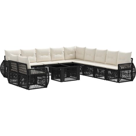 Conjunto de sofás de jardín 12 uds. Negro y Blanco Crema vidaXL (1/5)