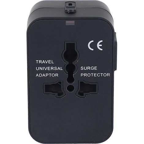 Netzsteckeradapter mit zwei USB-Anschlüssen, internationaler Steckeradapter (100–240 V Wechselstrom), schwarz