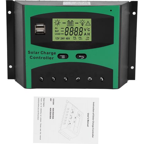 Réglateur solaire intelligent 60A 12/24V, contrôleur de charge avec double port USB, bonne dissipation thermique, pour panneau solaire (1/5)