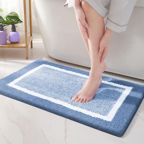 Alfombrilla antideslizante para baño de 40 x 60 cm, lavable a máquina, absorbente y suave, ideal para baño y cocina - Azul (1/5)