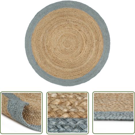 The Living Store Tapis fait à la main Jute avec bord vert olive 210 cm - Tapis En Jute - Tapis Rond - Tapis Artisanal - Tapis Naturel - Décoration Intérieure (1/5)