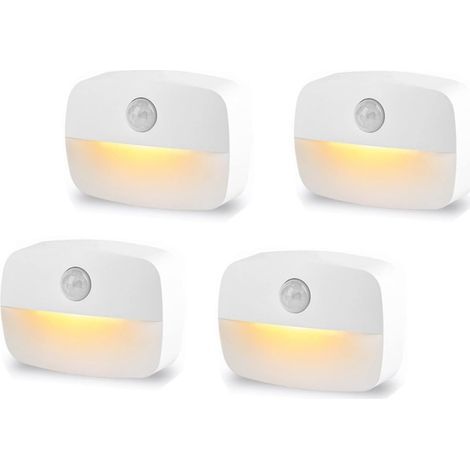 Ensemble de 4 veilleuses LED à piles avec détecteur de mouvement et capteurs automatiques pour salle de bain, couloir, placard, cuisine, chambre. (1/5)